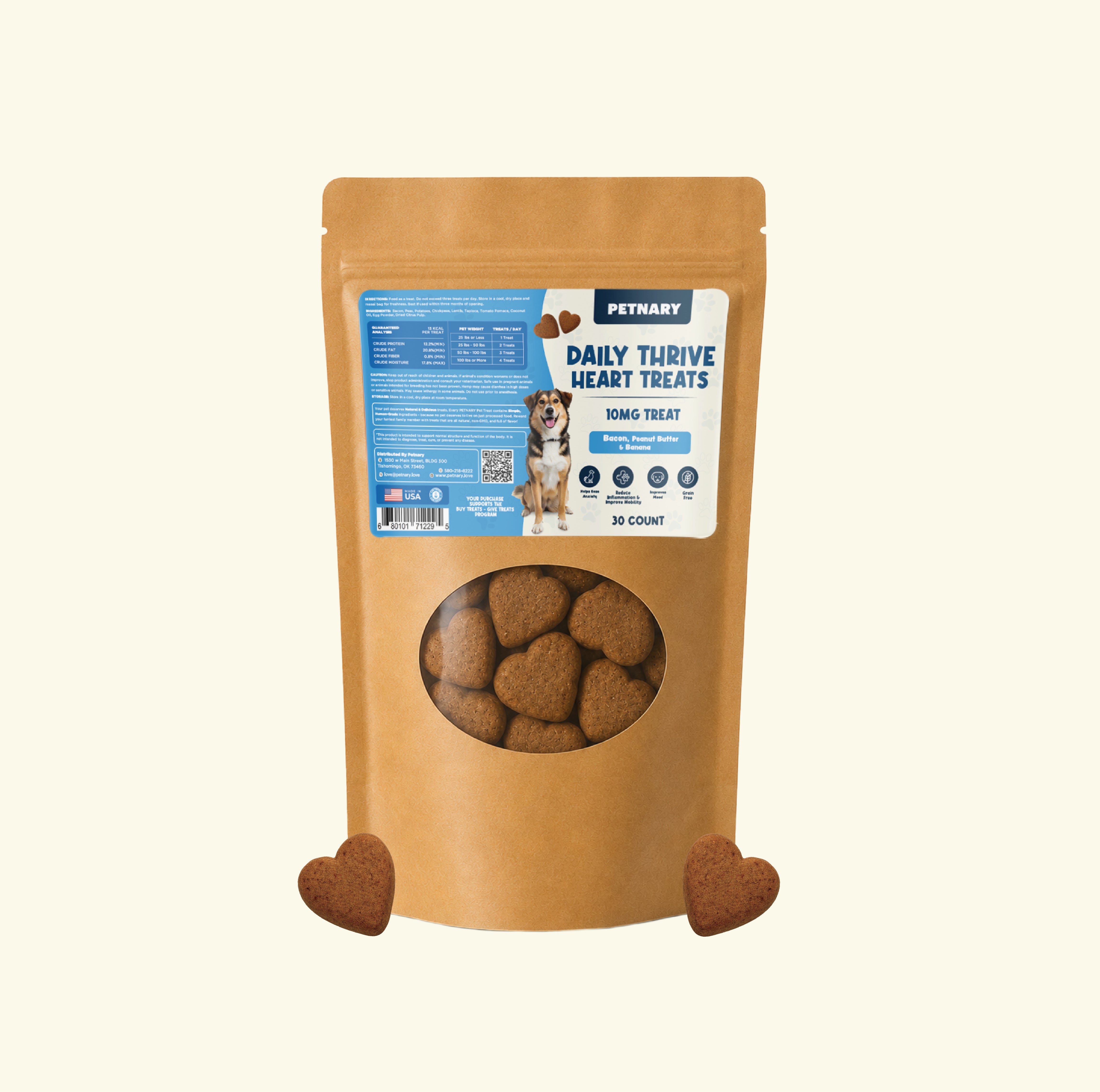 Petnary Daily Thrive Heart Treats | Bacon, Peanut Butter & Banana Flavor (Wholesale)