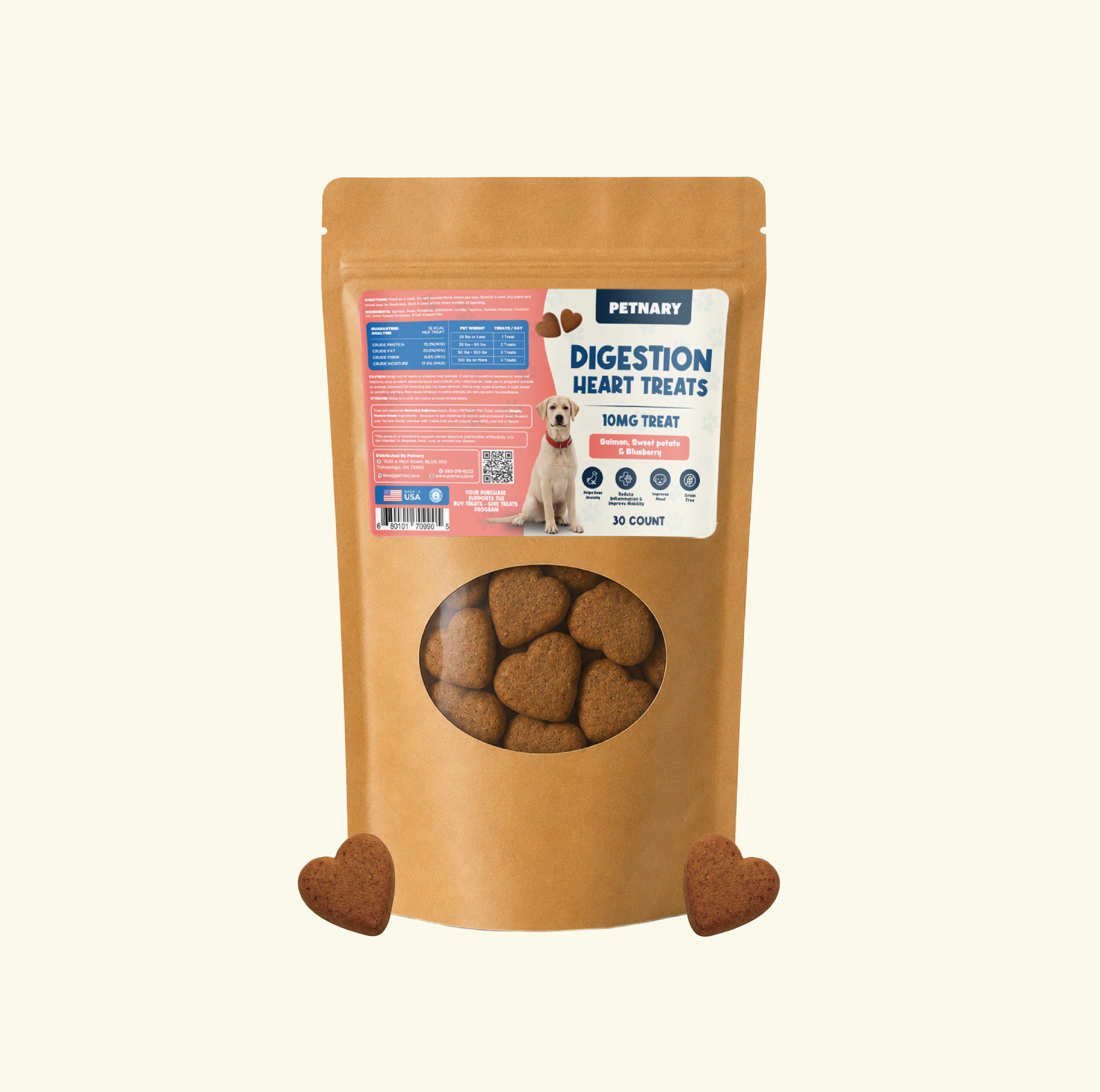 Petnary Digestion Heart Treats | Salmon, Sweet Potato & Blueberry Flavor