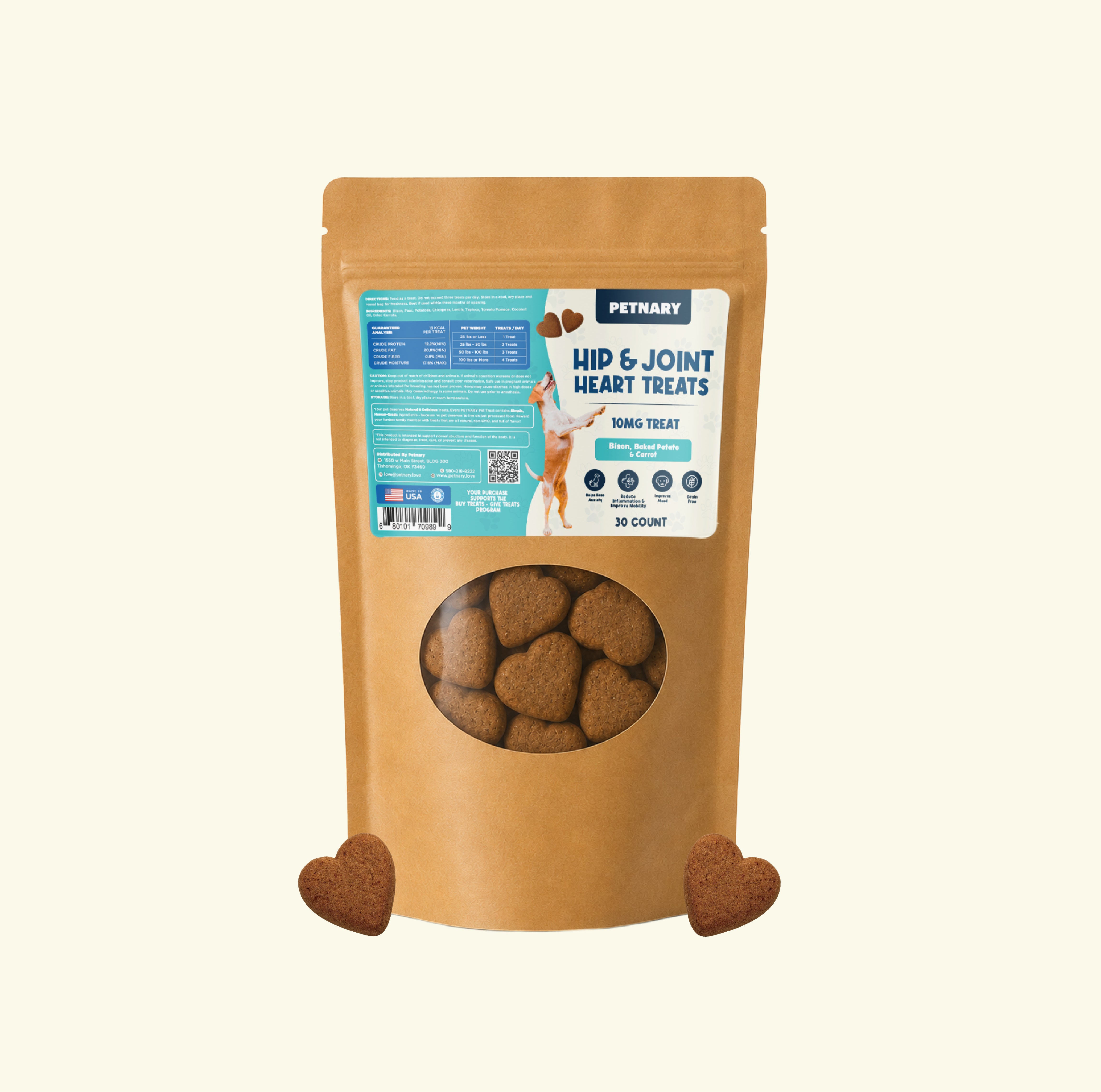 Petnary Hip & Joint Heart Treats | Bison, Baked Potato & Carrot Flavor (Wholesale)