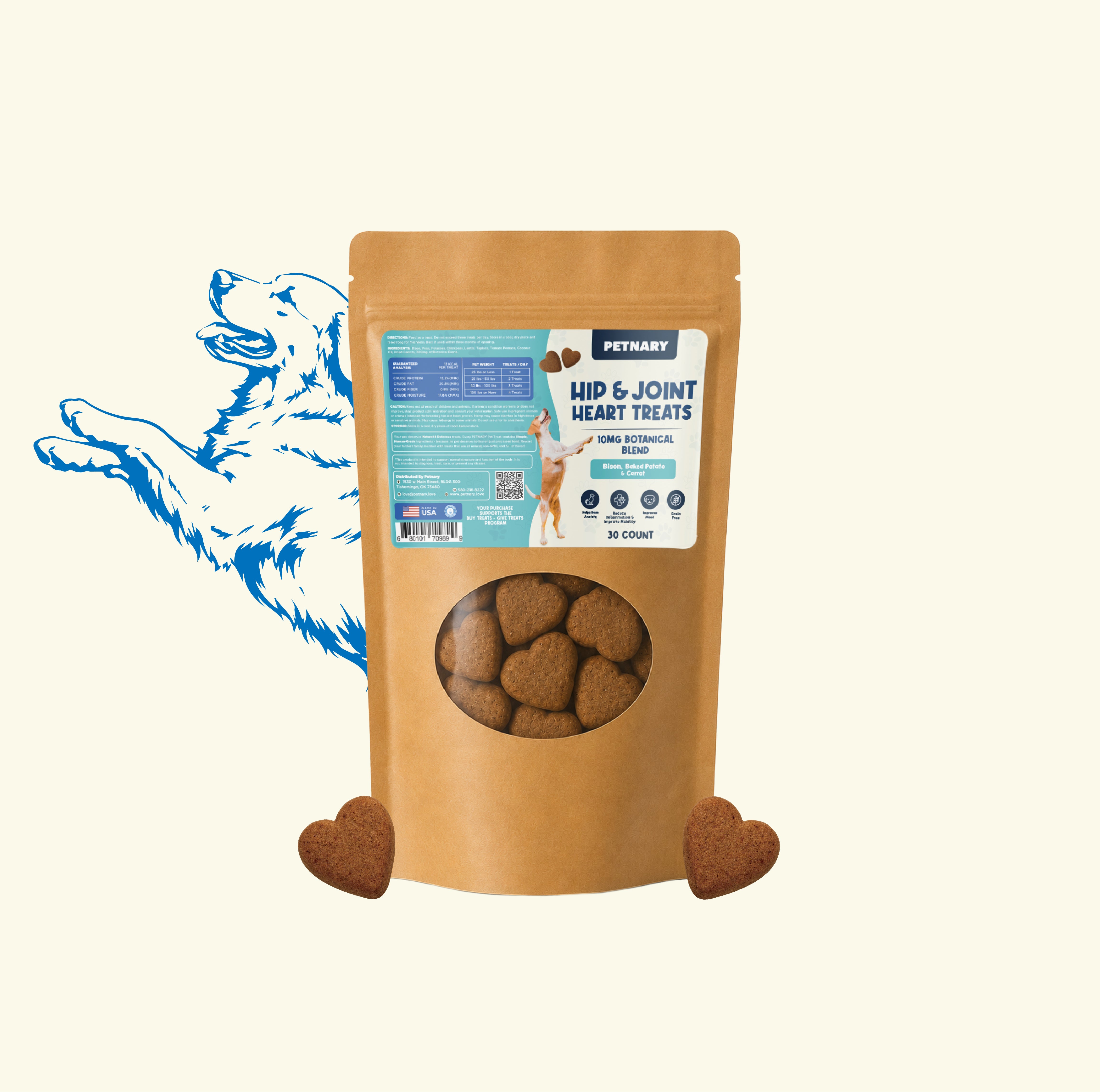 Petnary Hip & Joint Heart Treats | Bison, Baked Potato & Carrot Flavor